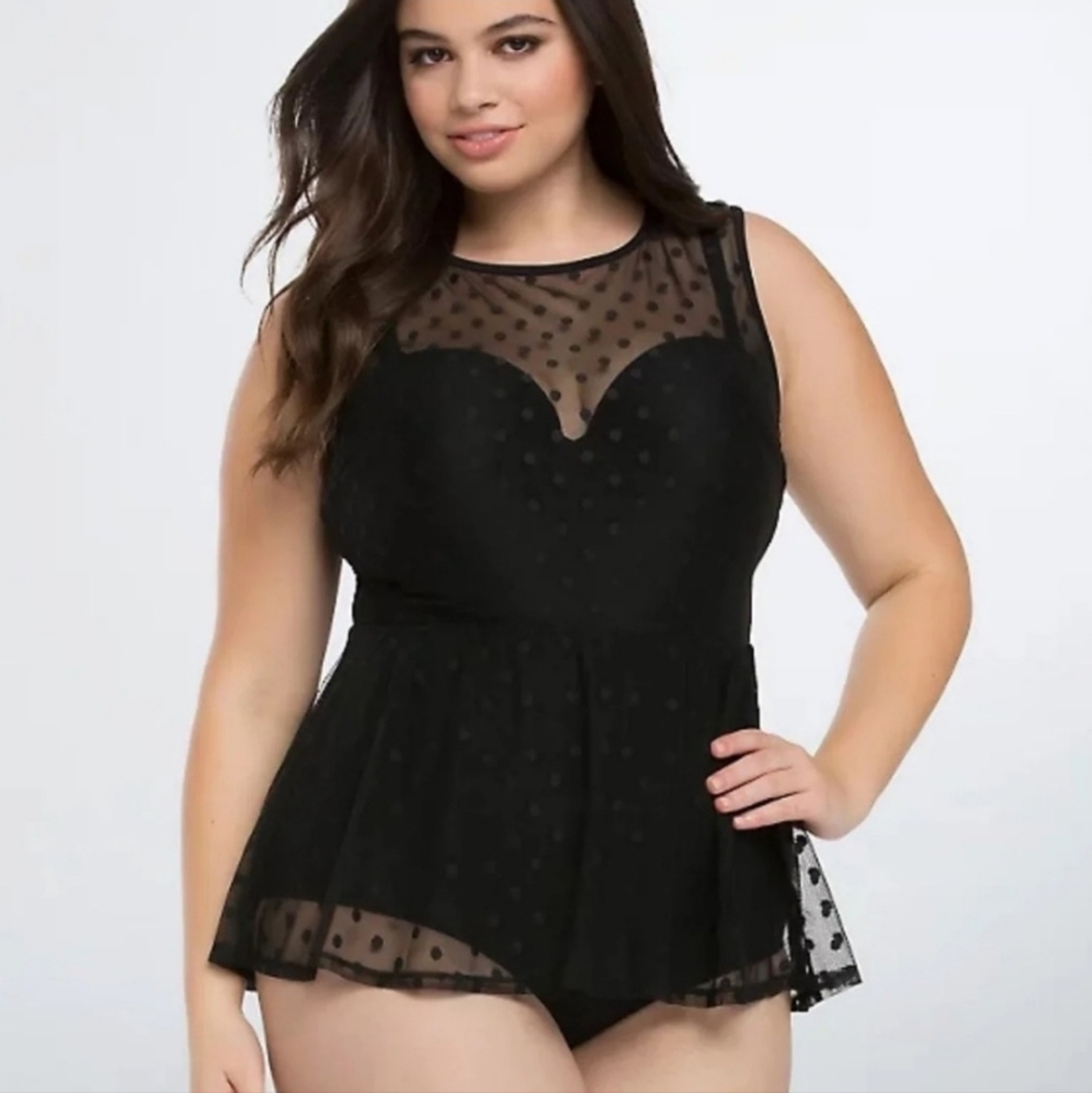 Torrid Polka Dot Mesh Swimsuit - size 3